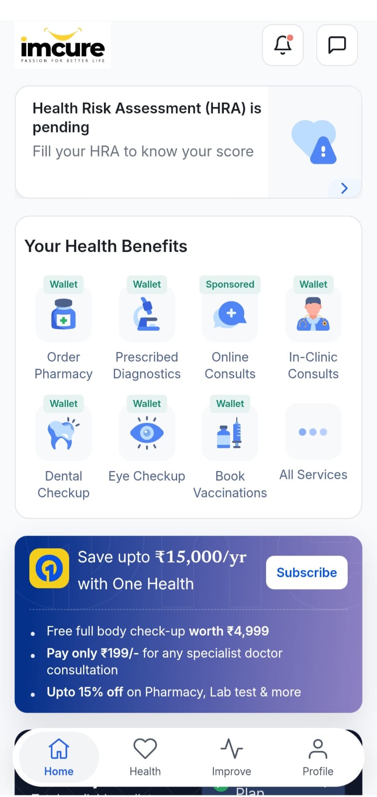 IMCURE App - Dashboard