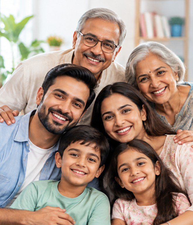 A family together at home, cared for by IMCure