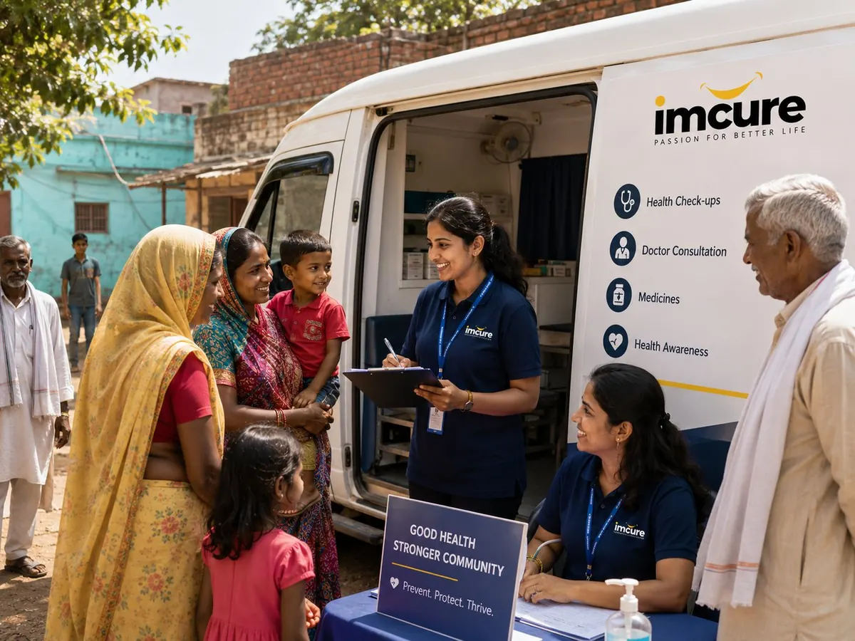 A community health screening at a mobile van, illustrative scene