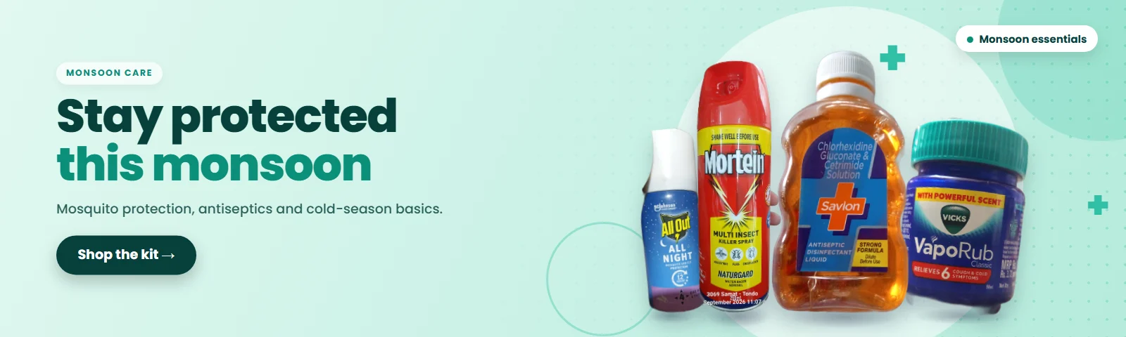 Monsoon care essentials: mosquito protection, antiseptic and cold relief